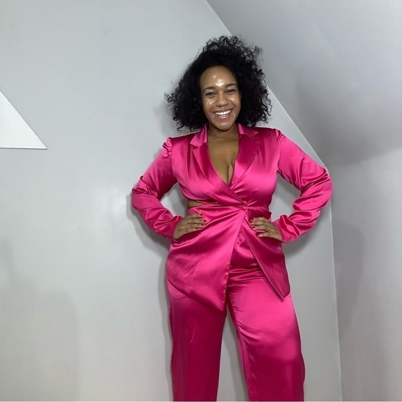 Porsha Williams The Drop Hot Pink Satin two piece co ord set power pantsuit - Picture 1 of 16
